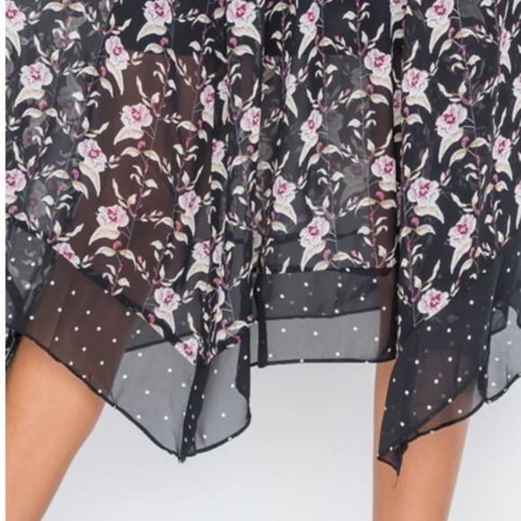 Black Floral/Polka Dot Midi Dress - Picture 5 of 6